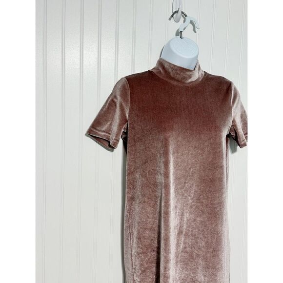Madewell Mock Turtleneck‎ Short Sleeve Velvet Mini Dress Rose Pink XXS - Picture 2 of 11
